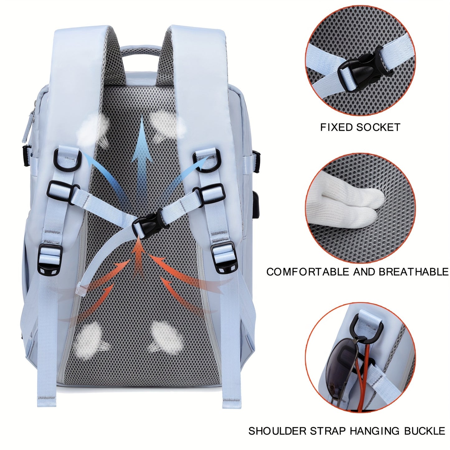 Mochila de Viagem de Grande Capacidade com Compartimento para Sapatos, Mochila Leve para Laptop em Dacron com Porta de Carregamento, Bolsa de Viagem e Comutação Estilosa