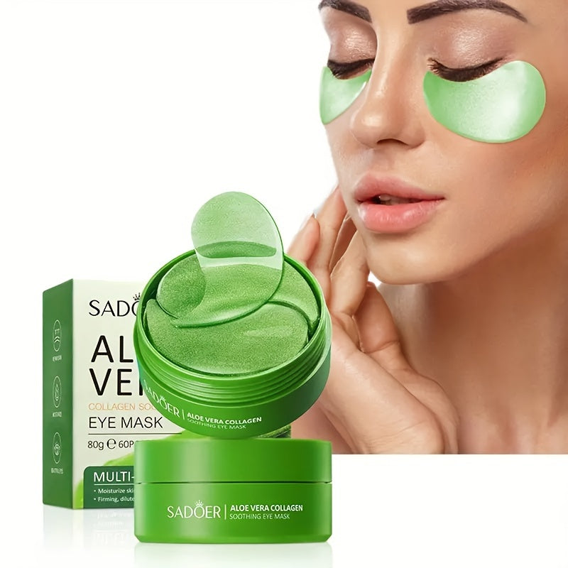 Máscara para Olhos com Aloe Vera e Colágeno - 60 Unidades, Hidratação e Nutrição, Suaviza Rugas e Acalma a Pele dos Olhos, Cuidados para Pele Seca