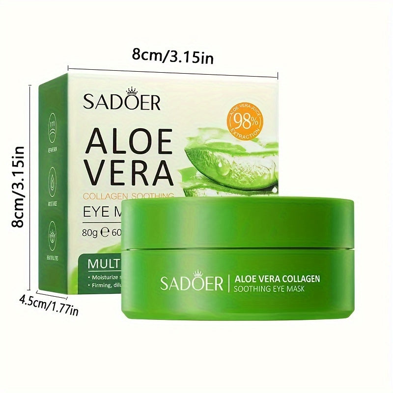 Máscara para Olhos com Aloe Vera e Colágeno - 60 Unidades, Hidratação e Nutrição, Suaviza Rugas e Acalma a Pele dos Olhos, Cuidados para Pele Seca